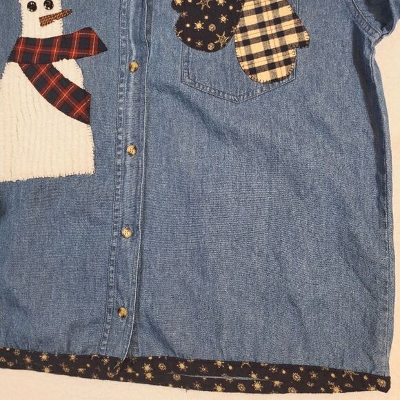 PTNY Vintage Denim Christmas Snowman Shirt Size Medium - Picture 5 of 11